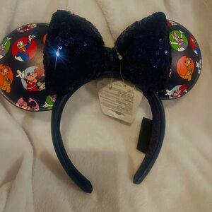 Disney Navy Sequin Bow Minnie Ears with Multicolor Character Panels